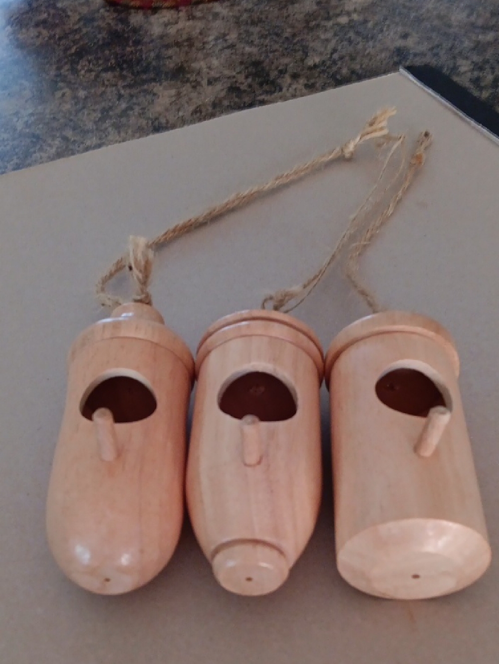 Wooden Hanging Hummingbird Birdhouse Trio - Natural Light Wood